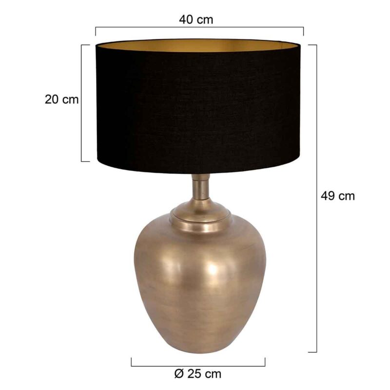 Lampe de table vase couleur bronze Laiton 3968BR avec abat-jour en lin noir et intérieur doré - Image 7