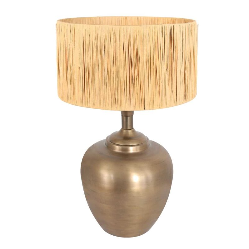 Bronskleurige vaas tafellamp Brass 3987BR inclusief naturel gras lampenkap - Afbeelding 2