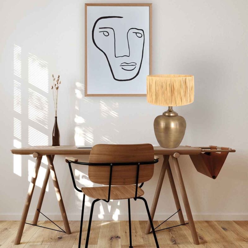 Bronskleurige vaas tafellamp Brass 3987BR inclusief naturel gras lampenkap - Afbeelding 3