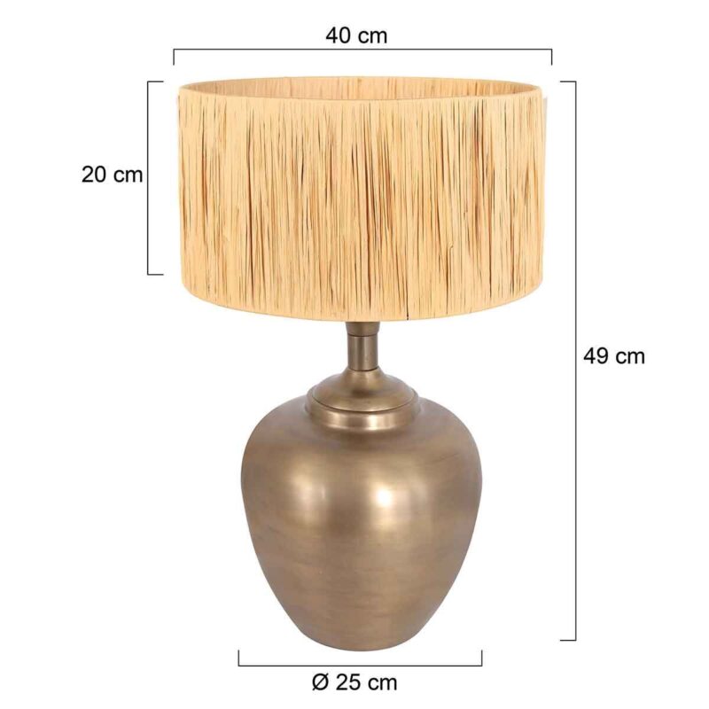Bronskleurige vaas tafellamp Brass 3987BR inclusief naturel gras lampenkap - Afbeelding 7