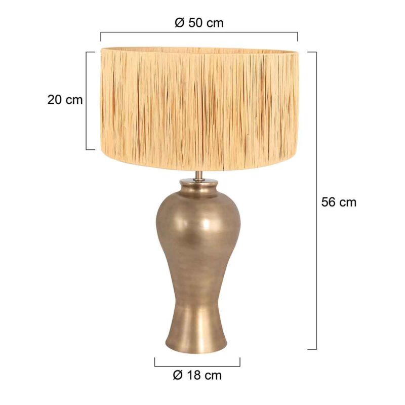 Bronskleurige vaas tafellamp Brass 3988BR inclusief naturel gras kap - Afbeelding 7