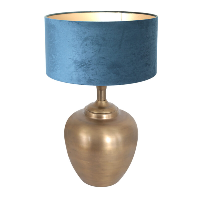 Bronskleurige vaas tafellamp Brass 7204BR inclusief blauw velours kap - Afbeelding 2