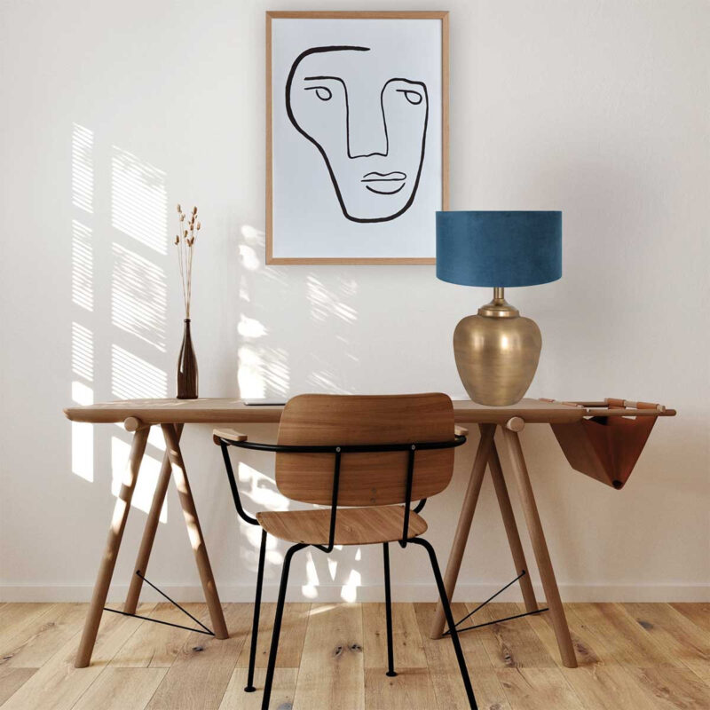 Bronskleurige vaas tafellamp Brass 7204BR inclusief blauw velours kap - Afbeelding 3