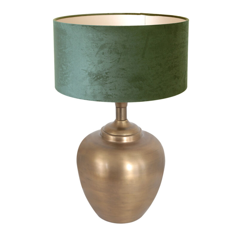 Bronskleurige vaas tafellamp Brass 7205BR inclusief groen velours lampenkap - Afbeelding 2