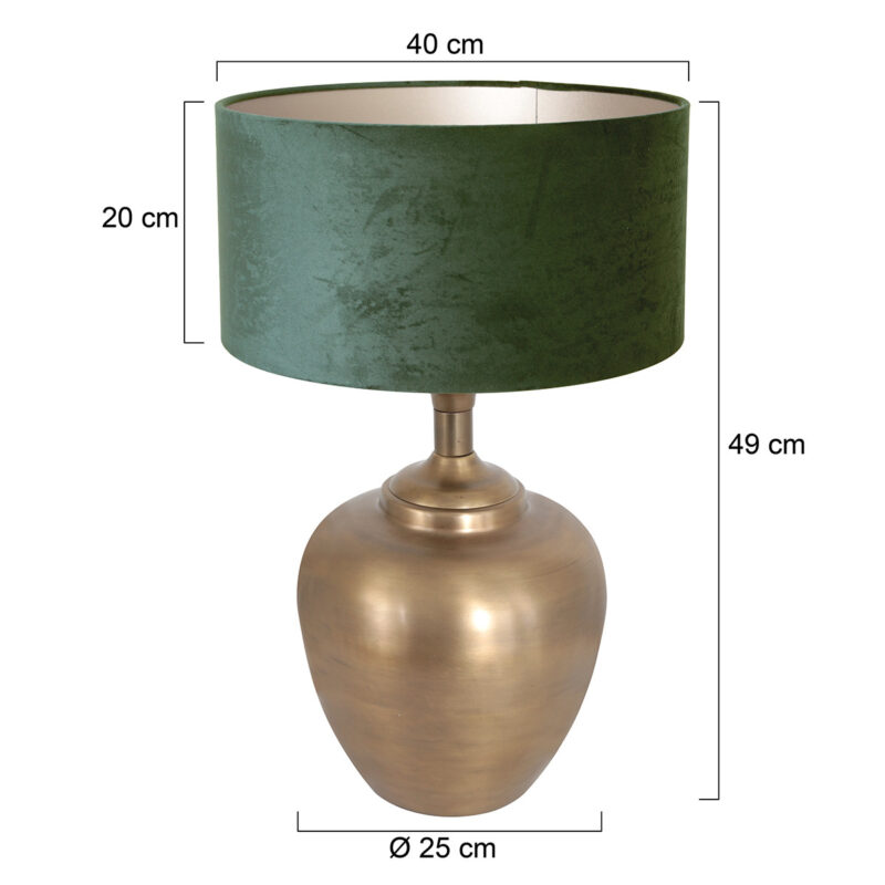 Bronskleurige vaas tafellamp Brass 7205BR inclusief groen velours lampenkap - Afbeelding 6