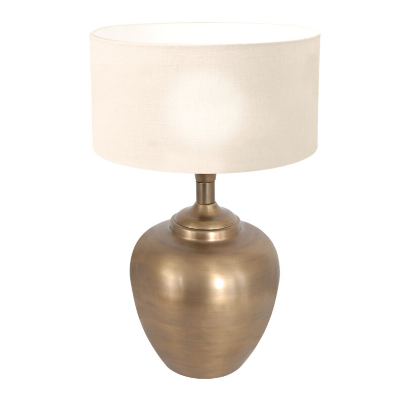 Bronskleurige vaas tafellamp Brass 7206BR inclusief wit grof linnen kap - Afbeelding 2
