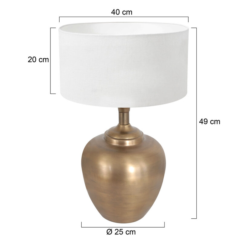 Bronskleurige vaas tafellamp Brass 7206BR inclusief wit grof linnen kap - Afbeelding 6