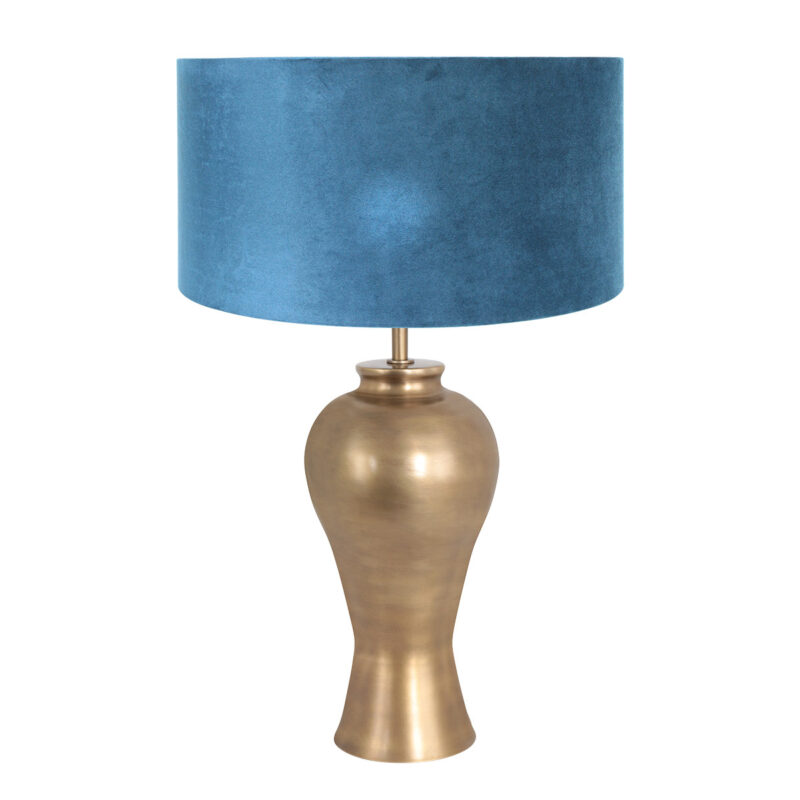 Bronskleurige vaas tafellamp Brass 7306BR inclusief blauw velours kap - Afbeelding 2