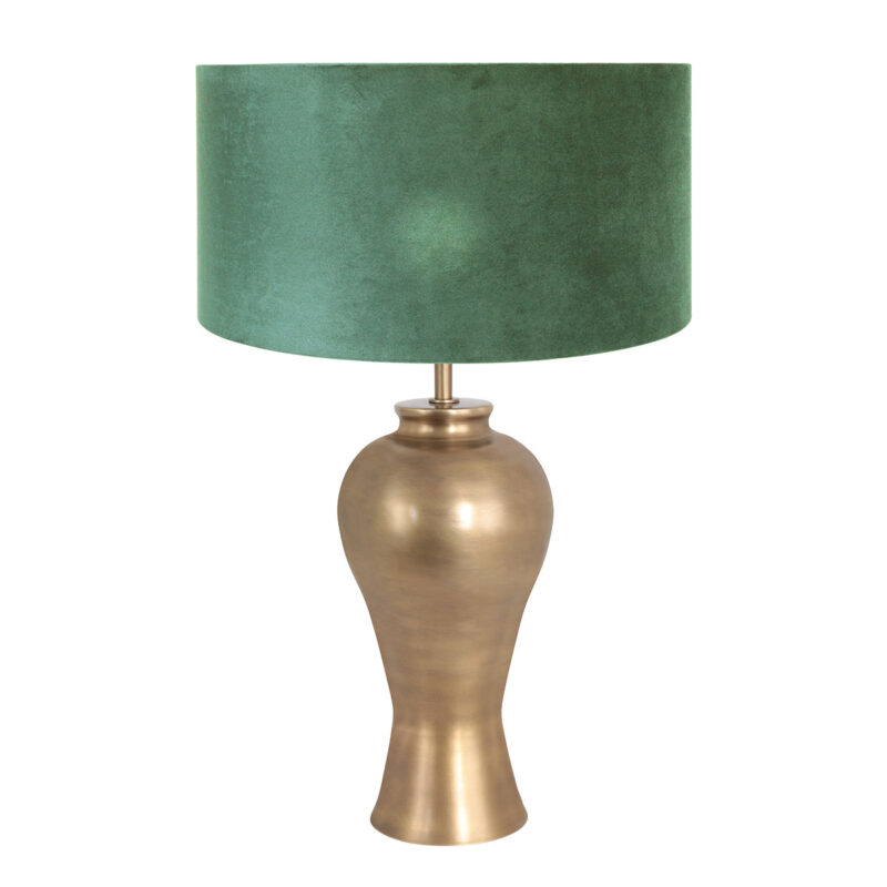 Bronskleurige vaas tafellamp Brass 7307BR inclusief groen  velours kap - Afbeelding 2