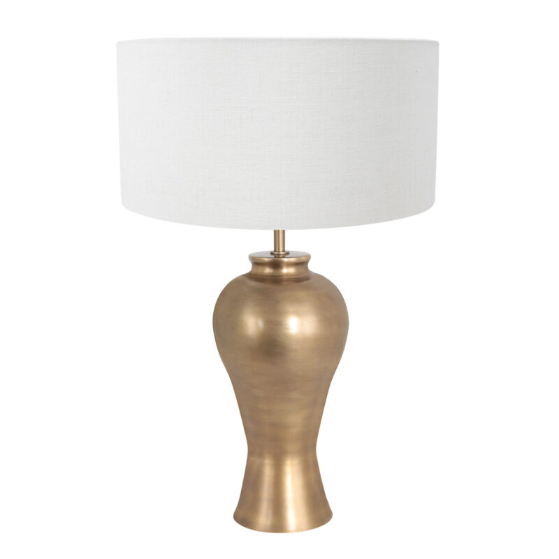 Bronskleurige vaas tafellamp Brass 7308BR inclusief wit linnen kap - Afbeelding 2