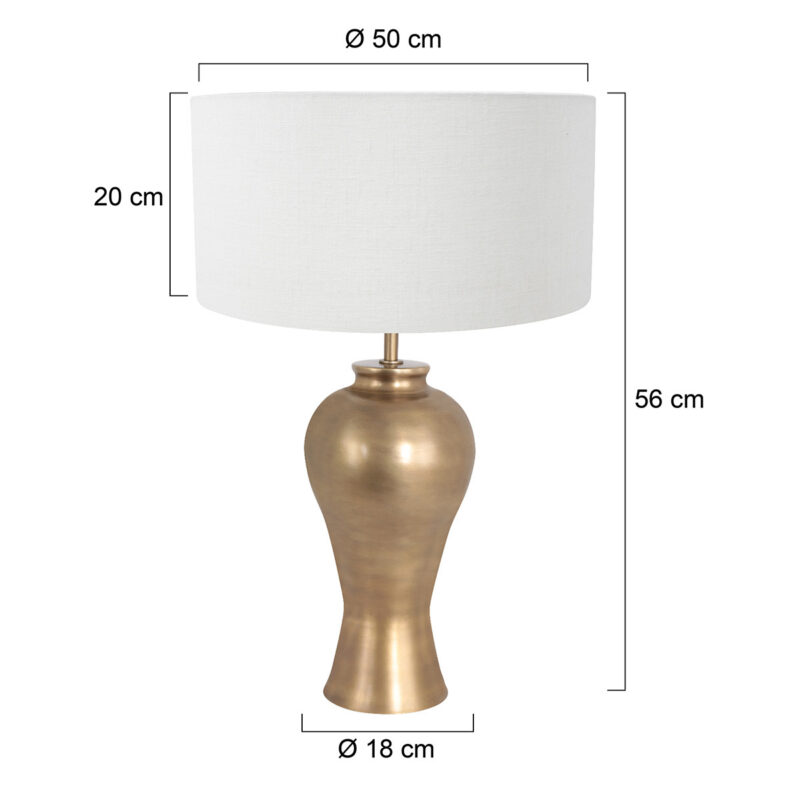 Bronskleurige vaas tafellamp Brass 7308BR inclusief wit linnen kap - Afbeelding 6