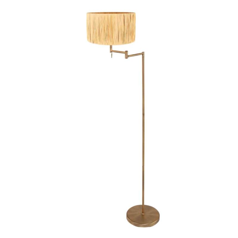 Bronskleurige vloerlamp Bella 3870BR met beige gele grass kap - Afbeelding 2