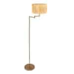 Elegante vloerlamp met houten lampenkap en goudkleurige voet, modern design voor sfeervolle verlichting in woon- of loungekamers.