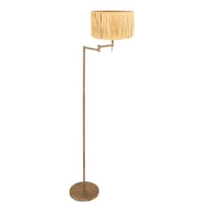 Bronskleurige vloerlamp Bella 3870BR met beige gele grass kap