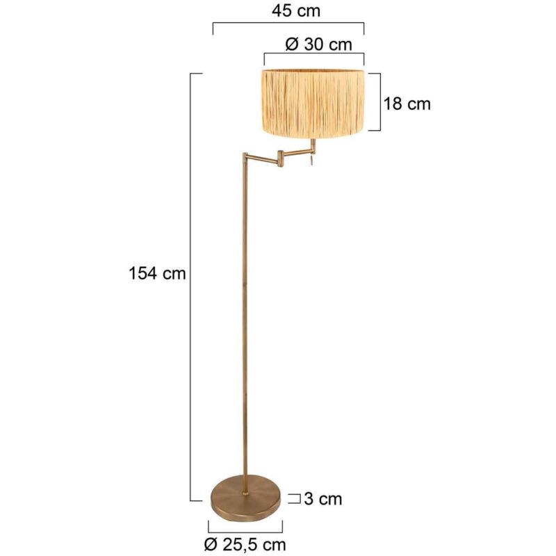 Bronskleurige vloerlamp Bella 3870BR met beige gele grass kap - Afbeelding 6