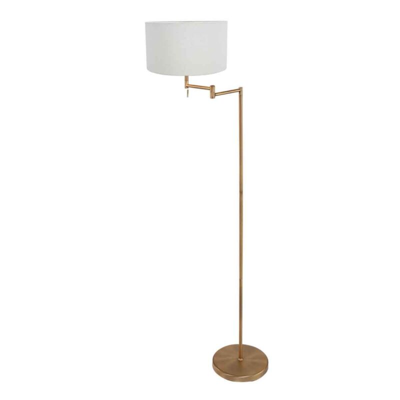 Bronskleurige vloerlamp Bella 3871BR met wit grof linnen kap - Afbeelding 2