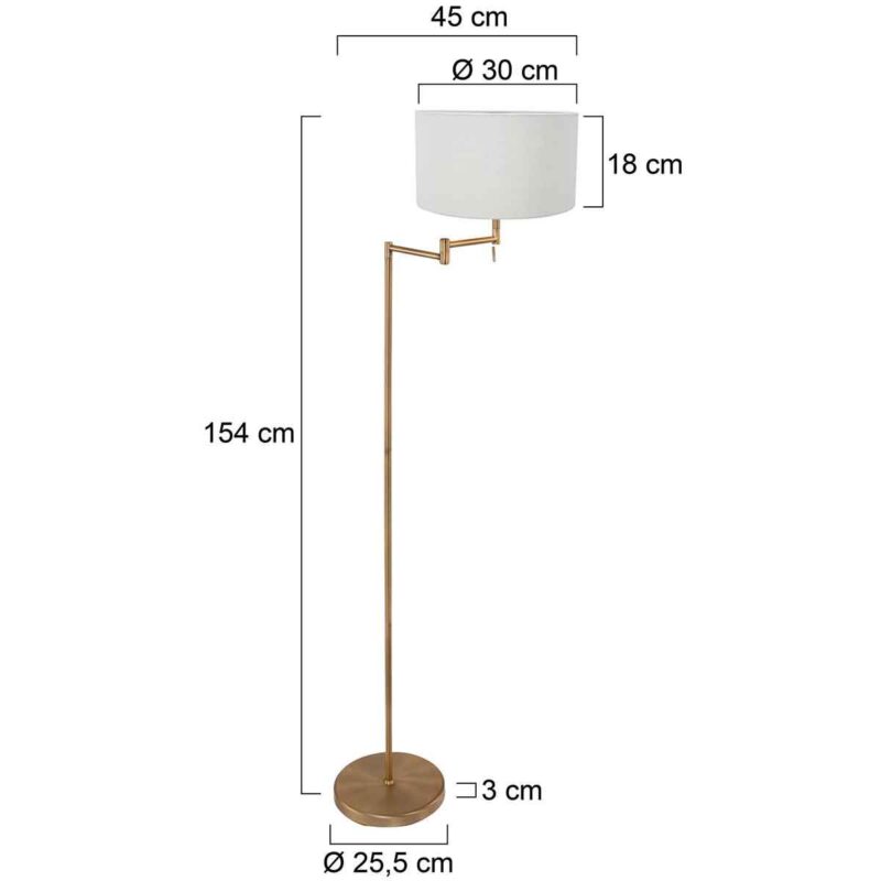 Bronskleurige vloerlamp Bella 3871BR met wit grof linnen kap - Afbeelding 6