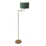 Elegante goudkleurige vloerlamp met groene lampenkap, modern en stijlvol verlichtingsaccent voor woonkamer of kantoor.