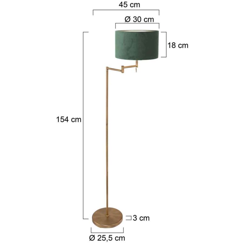 Bronzefarvet gulvlampe Bella 3872BR med grøn fløjlsagtig skærm - Billede 6