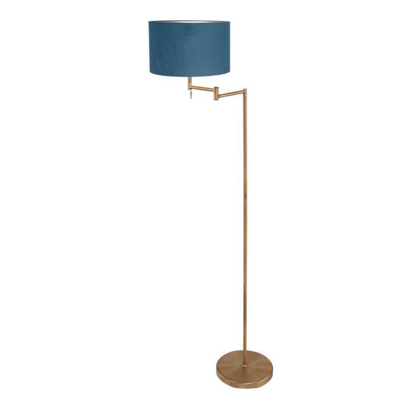 Bronskleurige vloerlamp Bella 3873BR met blauw fluweelachtige kap - Afbeelding 2