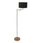 Elegant vloerlamp met zwarte stoffen kap en gouden metalen voet, perfect voor moderne interieurverlichting.