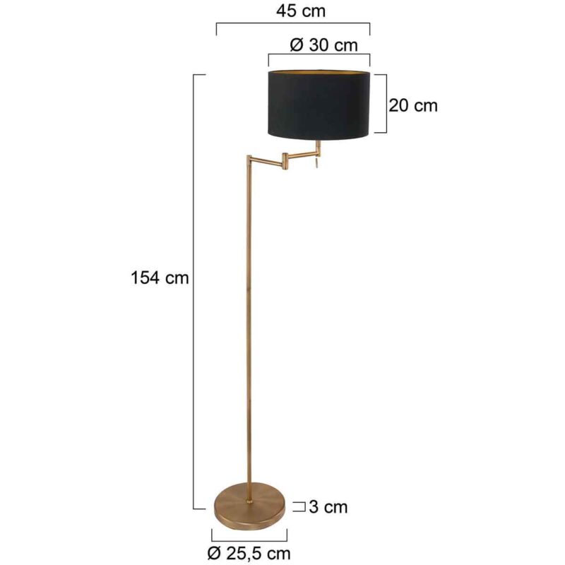 Bronskleurige vloerlamp Bella 3874BR zwarte lampenkap met goudkleurige binnenkant - Afbeelding 6
