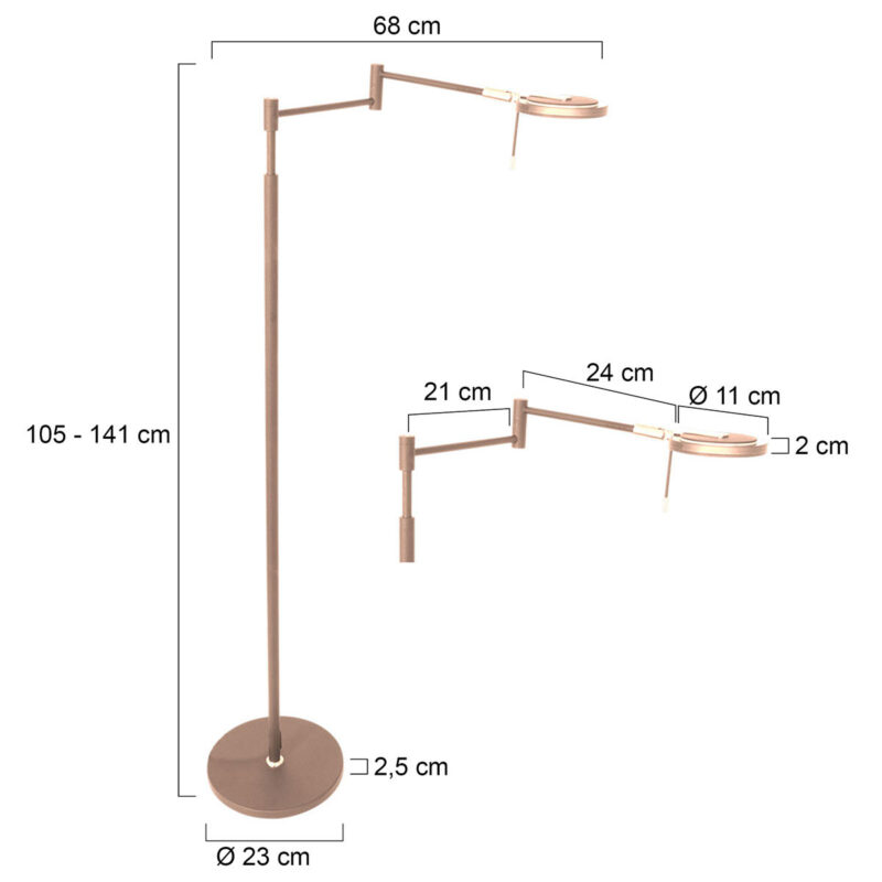 Bronskleurige vloerlamp Turound 3082BR lichtkleur instelbaar en dimbaar - Afbeelding 7