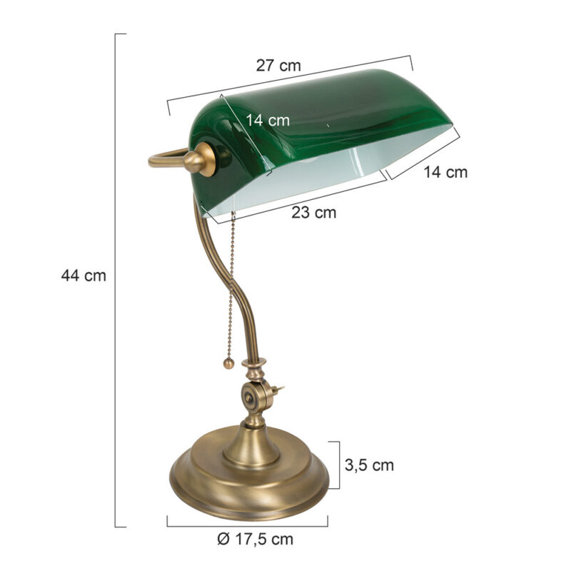 Bronzen notarislamp / bureaulamp 7733BR met grote fitting E27 - Afbeelding 8