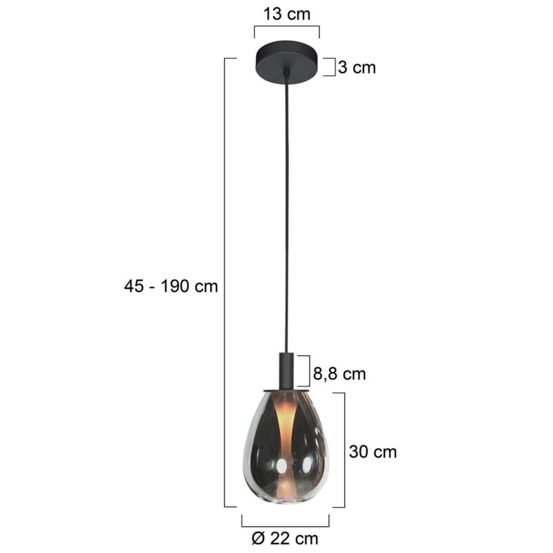 Glimsy 4199ZW Hanglamp – Zwart Glas Ø22 cm - Afbeelding 6