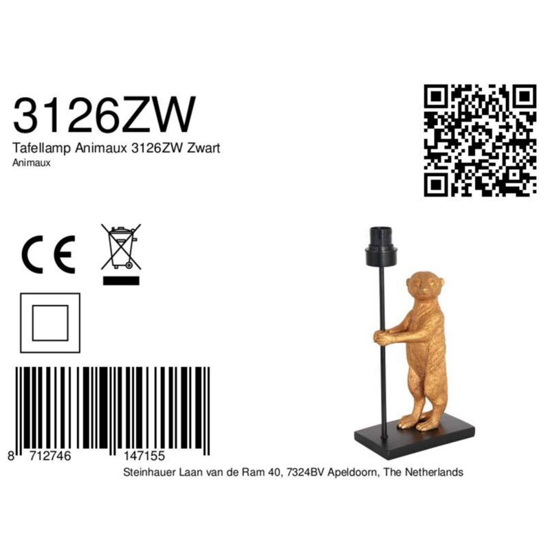 Lámpara de mesa dorada con base negra Animaux 3126ZW con casquillo E27 - Imagen 7