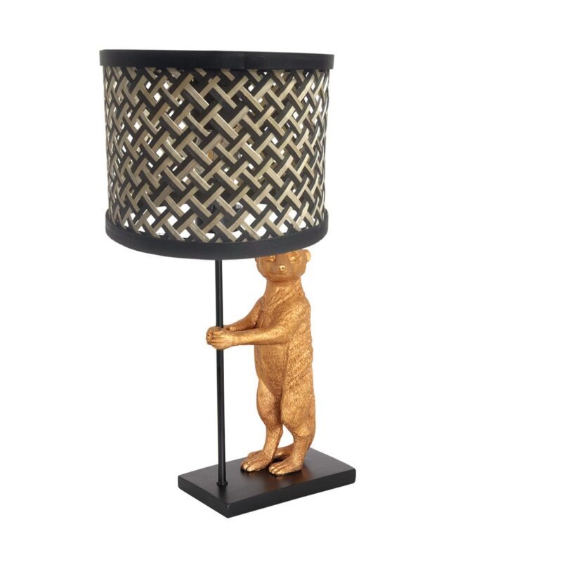 Goud met zwarte tafellamp Animaux 3711ZW met zwart blank bamboe kap - Afbeelding 2