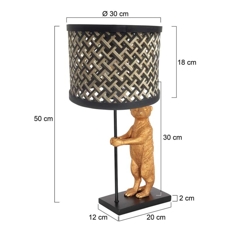 Goud met zwarte tafellamp Animaux 3711ZW met zwart blank bamboe kap - Afbeelding 6