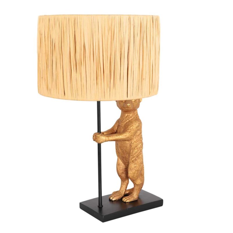 Goud met zwarte tafellamp Animaux 3712ZW met beige gras kap - Afbeelding 2