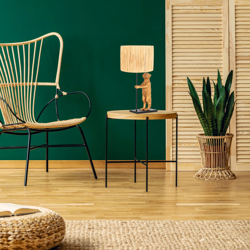 Goud met zwarte tafellamp Animaux 3712ZW met beige gras kap - Afbeelding 3