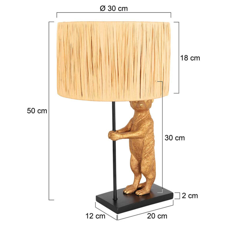 Goud met zwarte tafellamp Animaux 3712ZW met beige gras kap - Afbeelding 7