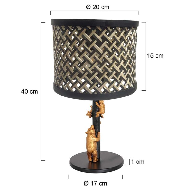 Goud met zwarte tafellamp Animaux 3713ZW met zwart blank bamboe kap - Afbeelding 6