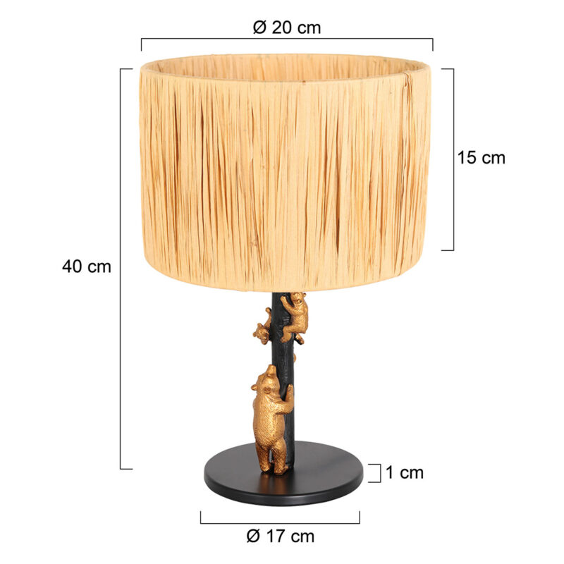 Goud met zwarte tafellamp Animaux 3714ZW met beige bruine gras kap - Afbeelding 7