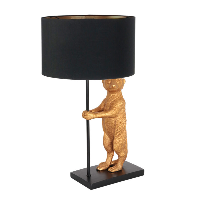 Goud met zwarte tafellamp Animaux 7202ZW met zwart goudkleurige linnen kap - Afbeelding 2
