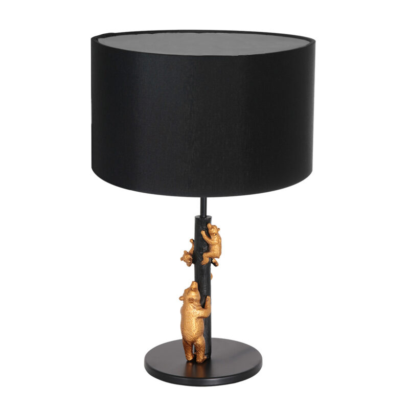 Lámpara de mesa dorada con negro Animaux 7203ZW con pantalla de lino dorado negro