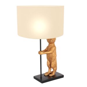 Goud met zwarte tafellamp Animaux 8223ZW met grof wit linnen kap