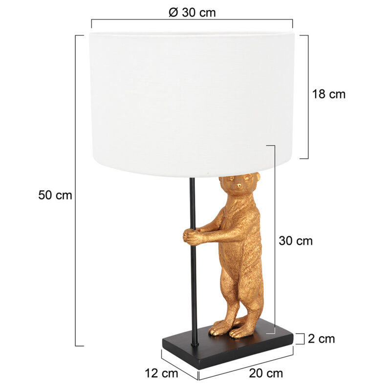 Goud met zwarte tafellamp Animaux 8223ZW met grof wit linnen kap - Afbeelding 6
