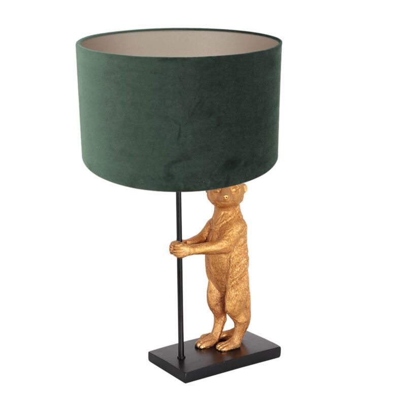 Goud met zwarte tafellamp Animaux 8226ZW met groen fluweel kleurige kap - Afbeelding 2