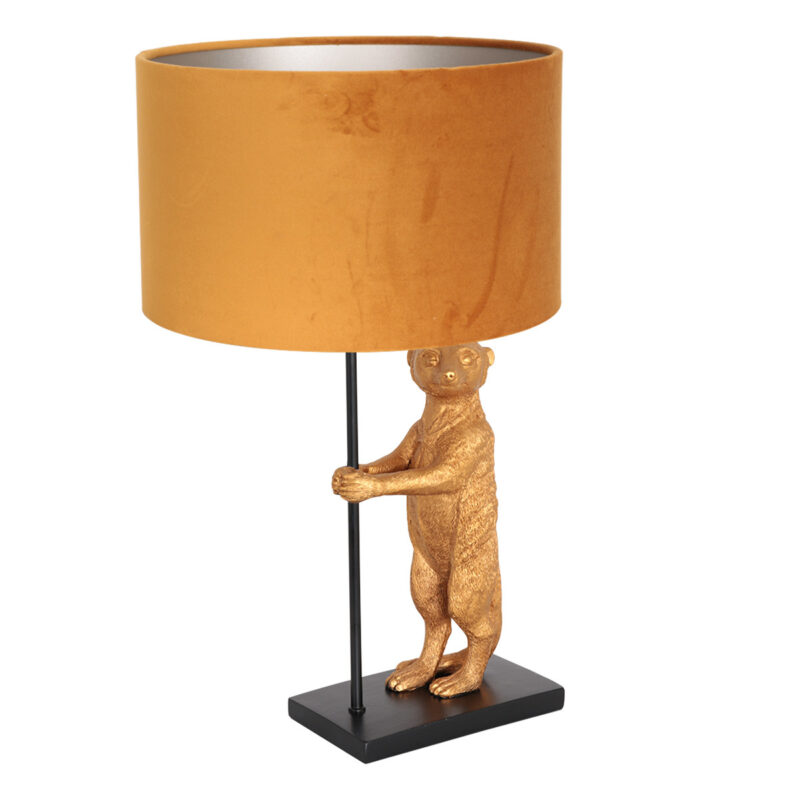 Goud met zwarte tafellamp Animaux 8228ZW met  fluweel goud kleurige kap - Afbeelding 2