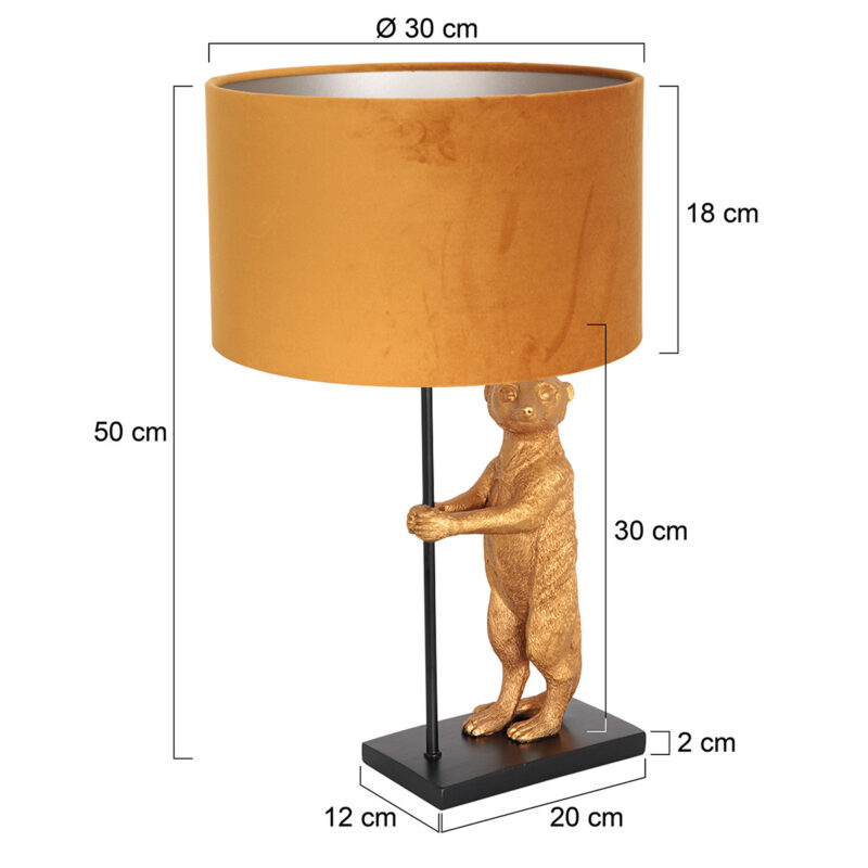 Goud met zwarte tafellamp Animaux 8228ZW met  fluweel goud kleurige kap - Afbeelding 6