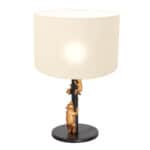Goud met zwarte tafellamp Animaux 8230ZW met wit linnen kap Grote lamp met een zwarte basis en gouden beren decor, sfeervol en stijlvolle verlichting voor woonkamer of slaapkamer.