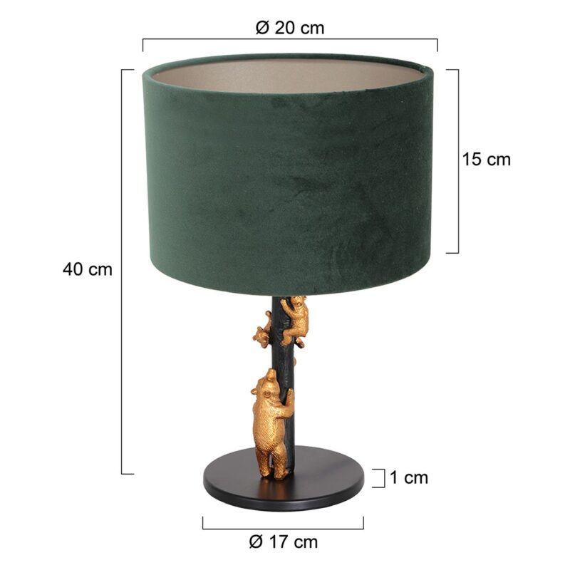 Goud met zwarte tafellamp Animaux 8233ZW met groen fluwelen kap - Afbeelding 6