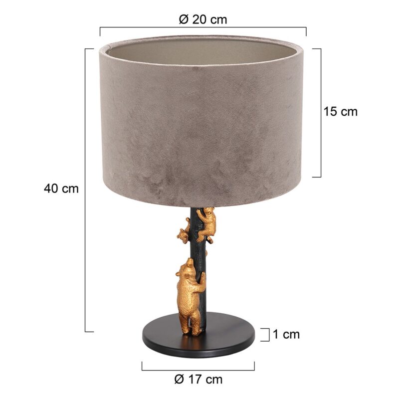 Animaux 8234ZW bordlampe i guld med sort og grå fløjlsskærm - Billede 6