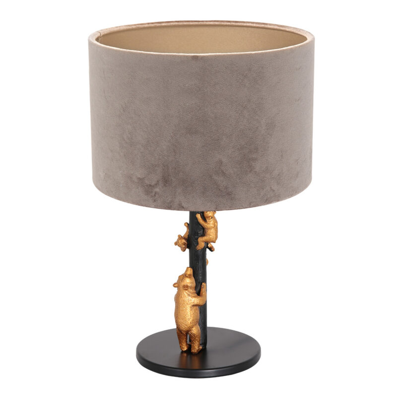 Animaux 8234ZW bordlampe i guld med sort og grå fløjlsskærm