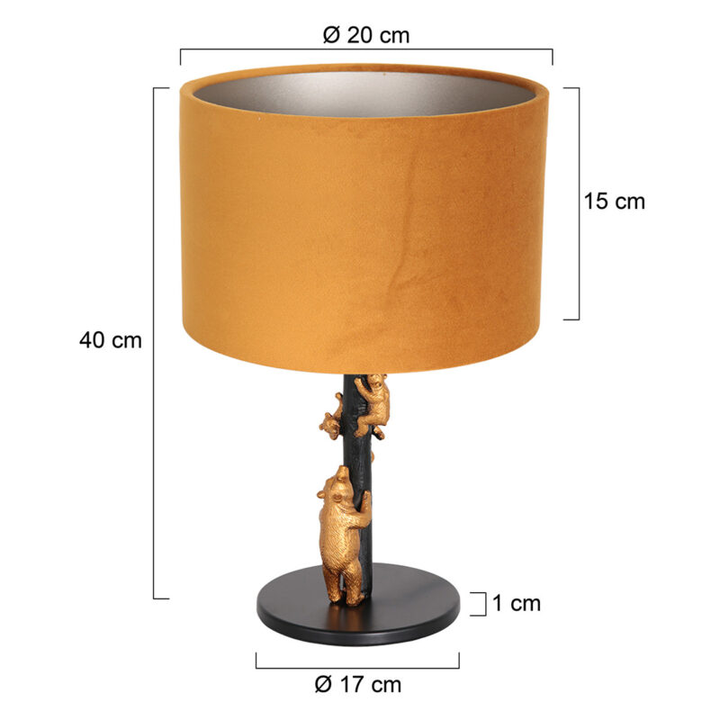 Goud met zwarte tafellamp Animaux 8235ZW met goud fluwelen kap - Afbeelding 6