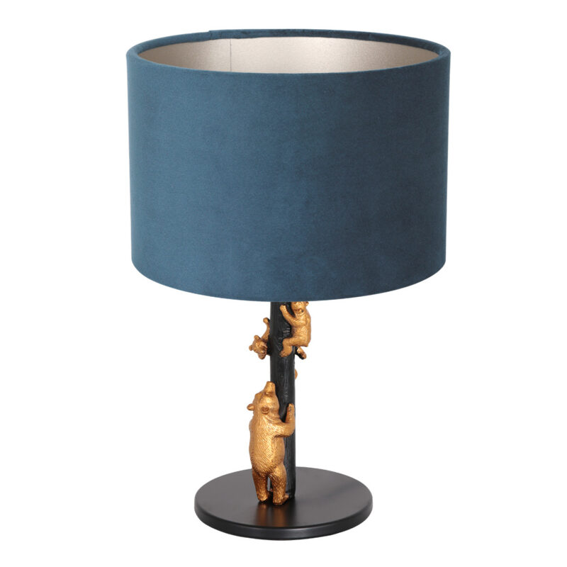 Goud met zwarte tafellamp Animaux 8236ZW met blauw fluwelen kap - Afbeelding 2